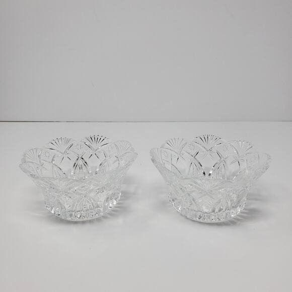 Vintage Etched crystal 2.5" Pillar candle holders Set of 2 - Picture 1 of 5
